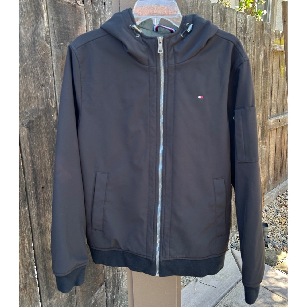 Tommy Hilfiger Softshell Jacket‎ Mens M Black Hooded Full Zip Insulated